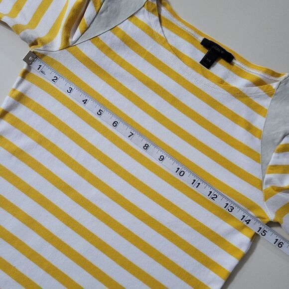 J.Crew Women's Crewneck Yellow Stripe Suede Shoulder Long Sleeve Pullover Top - Picture 5 of 16